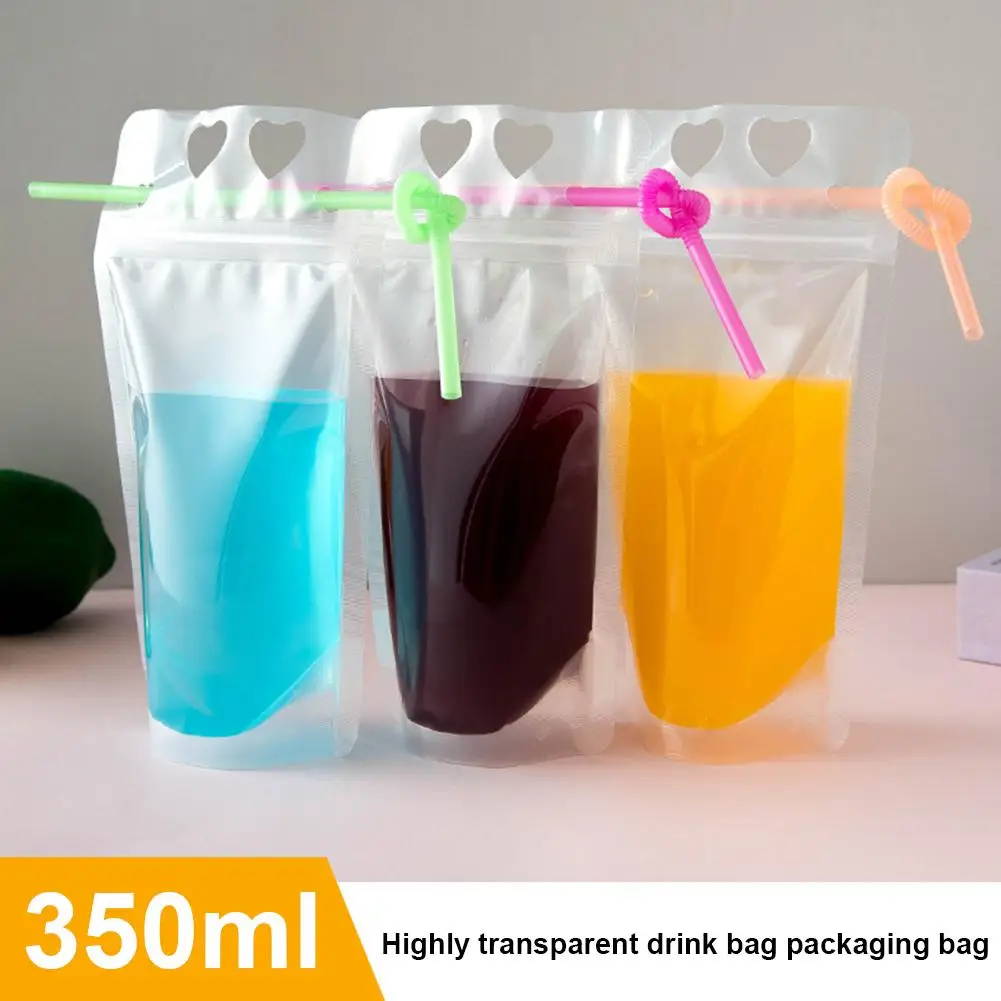100 шт./компл. набор одноразовых мешков для напитков с соломинкой закрывающихся 350