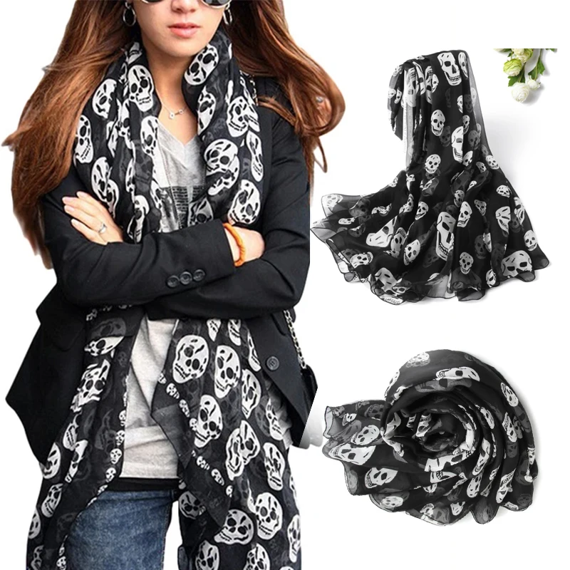 Летняя Пляжная длинная шаль модный мужской шарф Mulim с черепом для женщин