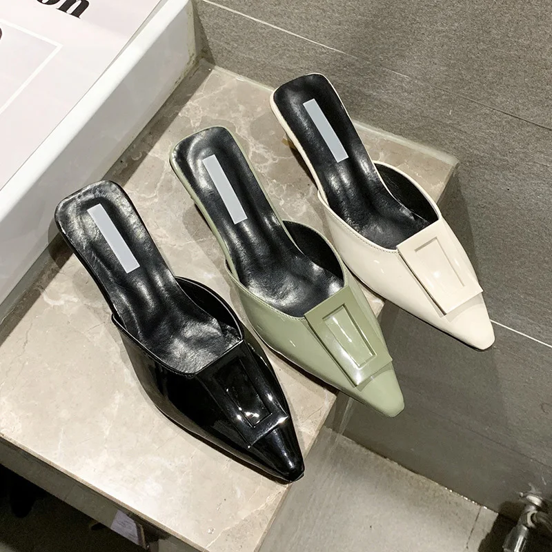 Shoes Woman 2019 Fashion Pointed Toe Women High Heel Slippers Thick PU Leather Female Casual Zapatos Mujer | Обувь