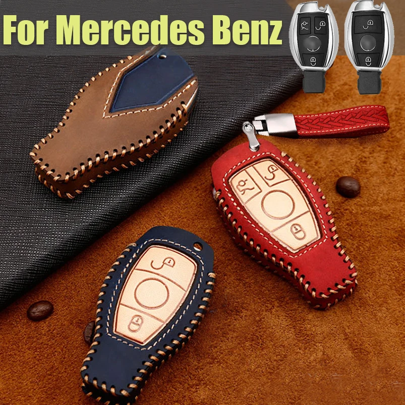Geuine Leather Car 2 3 Buttons Smart Remote Key Fob Protective Holder Case Cover Bag Shell Keychain For Mecedes Benz Accessories |