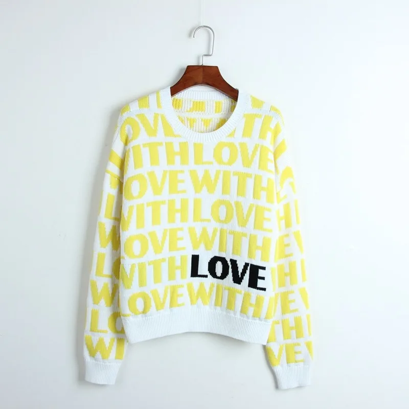 

Thick Women Sweater Love Letters Pattern Jacquard Sweater Women Knitted Pullovers Long Sleeve Winter Cool Runway Sweaters Tops