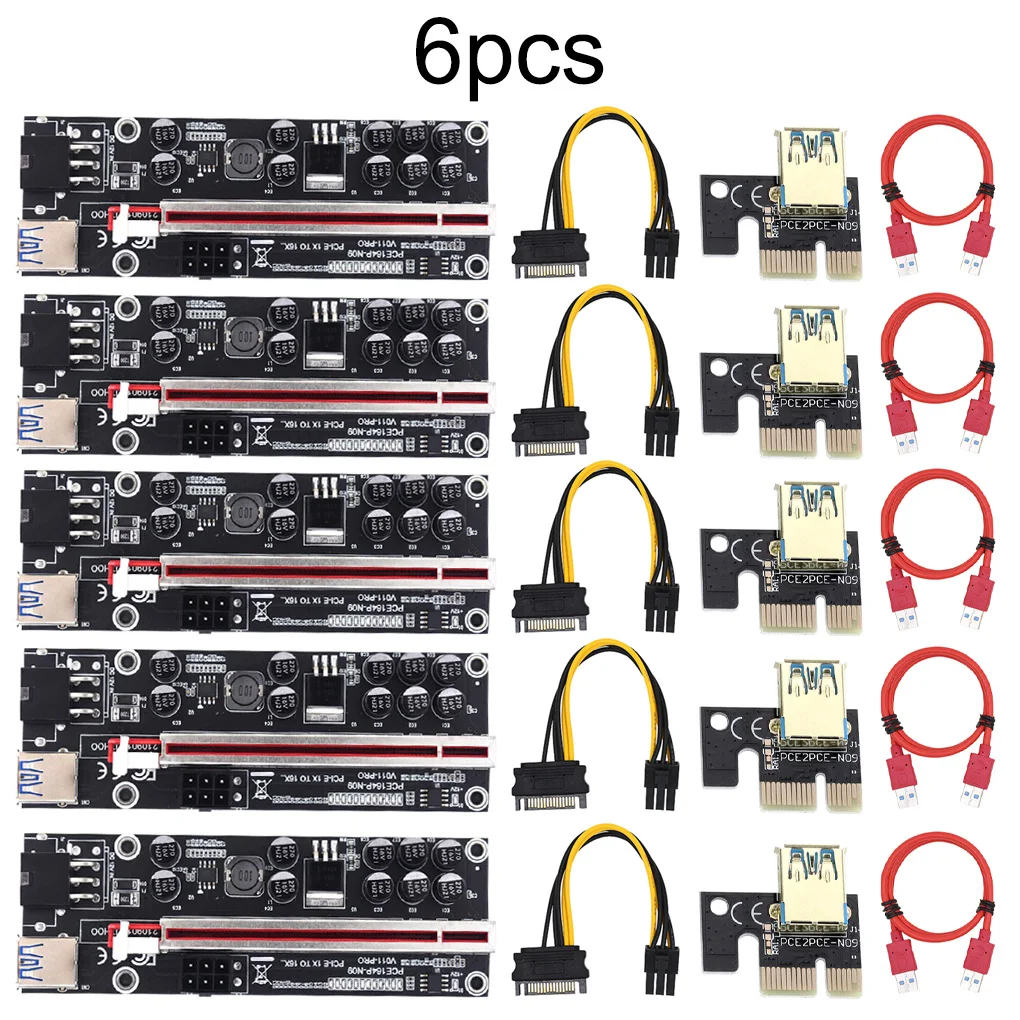 

NEW 1-6pc PCI Express Multiplier Riser 1 to 4 1X PCI-E PCIE USB 3.0 Hub 16x Riser Dual 6Pin Graphics Card For Minter Mining