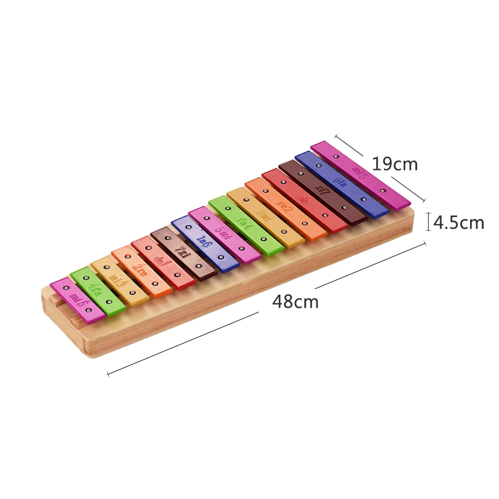 Kids Toy 15-Note Xylophone Glockenspiel Colorful Wooden Base Aluminum Bars with Mallets Percussion Musical Instrument Gift |
