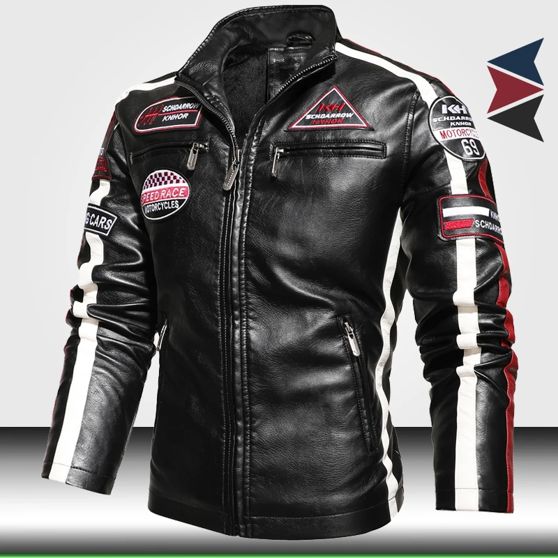 

Men's Fashion Moto Leather Jacket 2021 Trendy New Biker Leather Jacket with Embroidery Epaulet Men Faux Leather Bomber Jackets