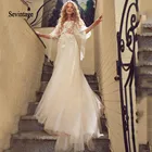 Sevintage, полурукава-фонарики, искусственные 3D цветы, тюль, открытые плечи, Пляжное свадебное платье