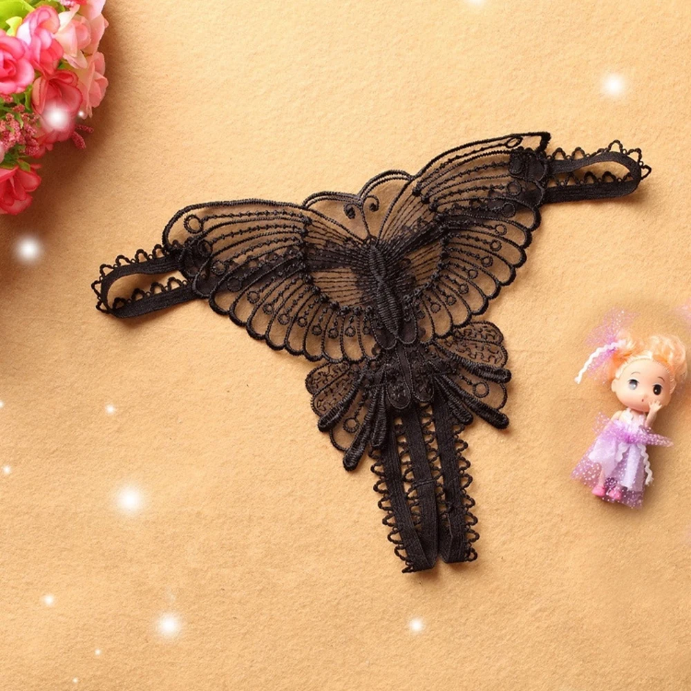 

Sexy Women Lace Hollow out Butterfly Shaped G-String Open Crotch Underwear Lingerie Panties