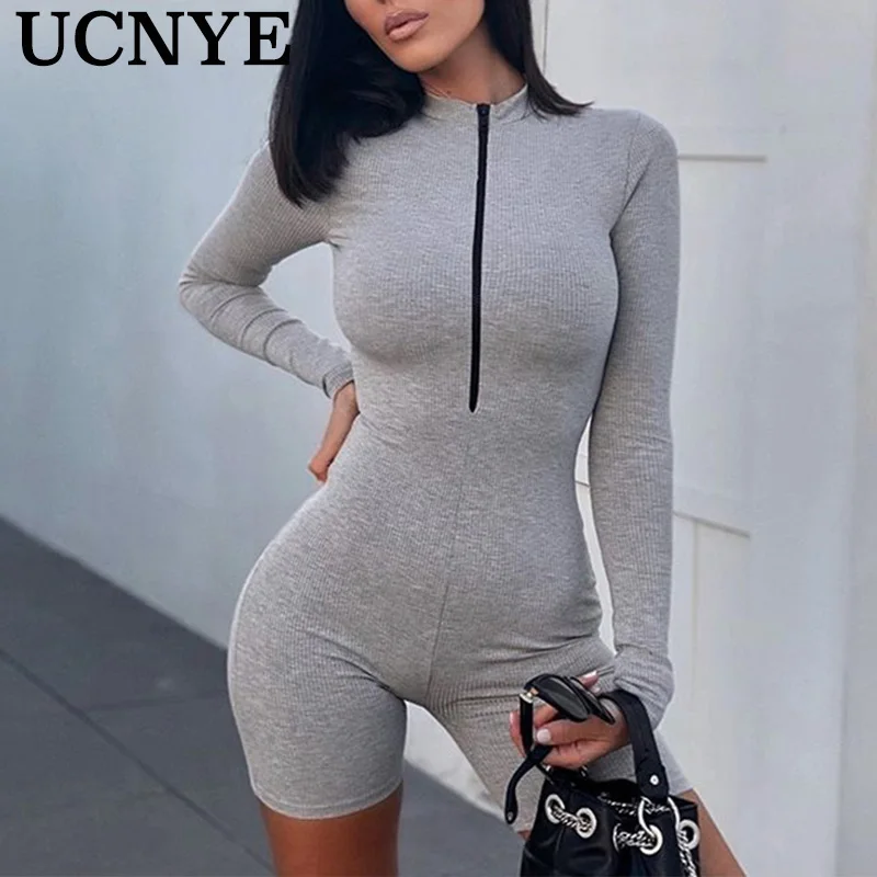 Женский Облегающий комбинезон UCNYE черный облегающий на молнии спереди с длинным