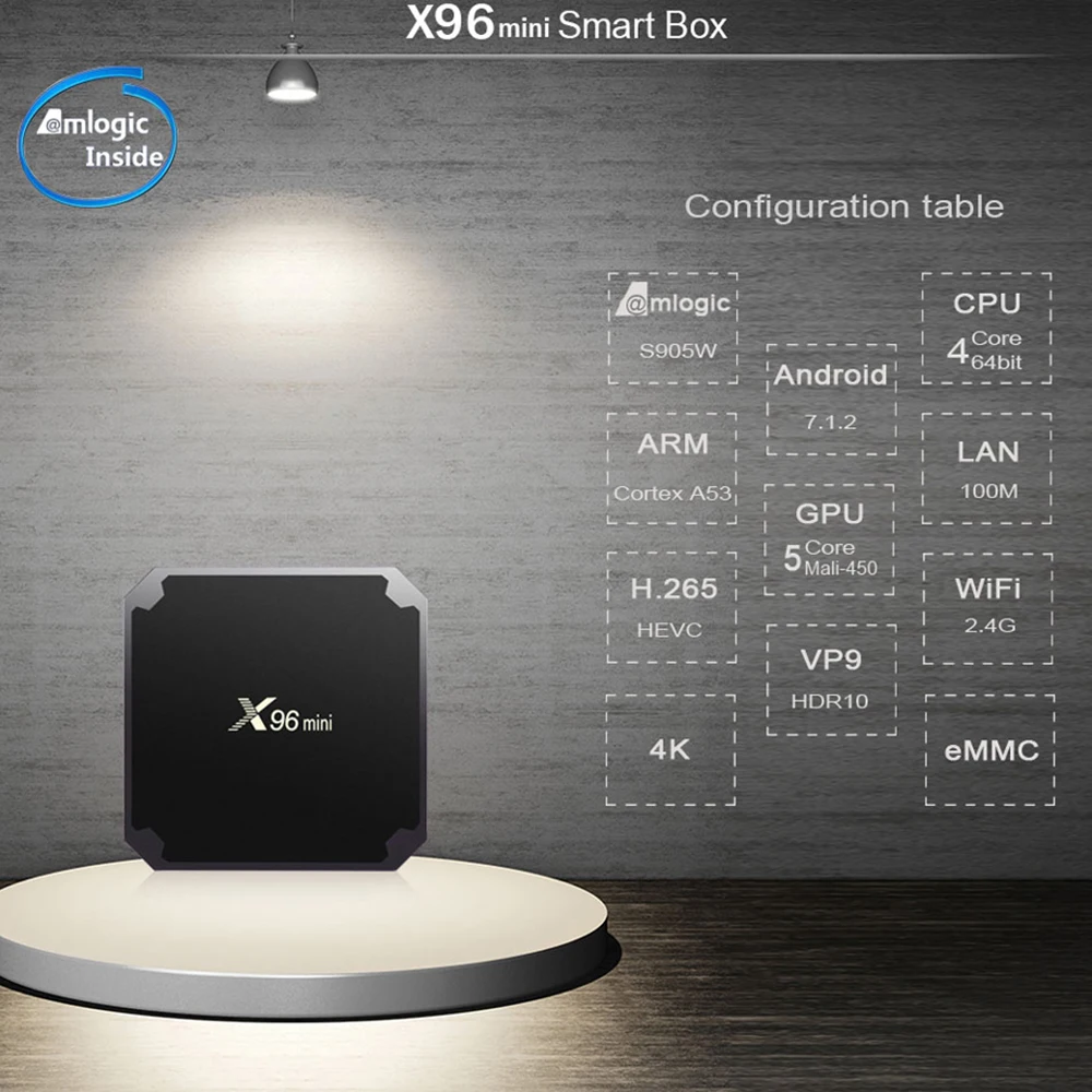 ТВ-приставка X96 mini на Android 4K 7 1 С четырехъядерным процессором Amlogic S905W 2 ГБ 16 4 ГГц Wi-Fi