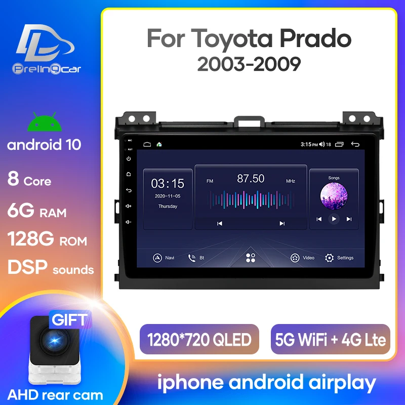 Prelingcar For Toyota Land Cruiser Prado 3 Андроид 10 автомагнитола нет магнитола 2 din DVD для Тойота