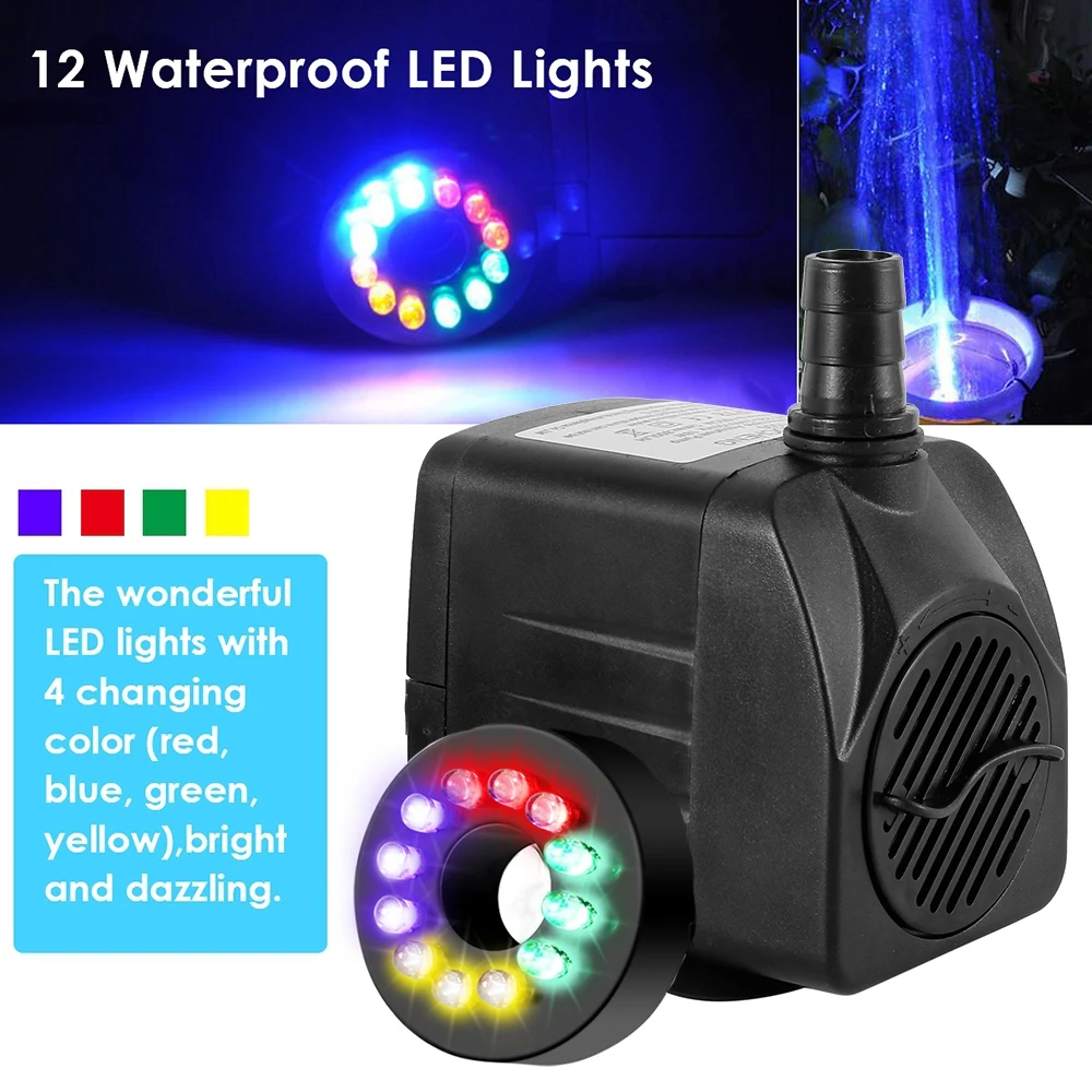 15 Вт погружной водяной насос 12LED Садовый пруд аквариумный аквариум фонтанный