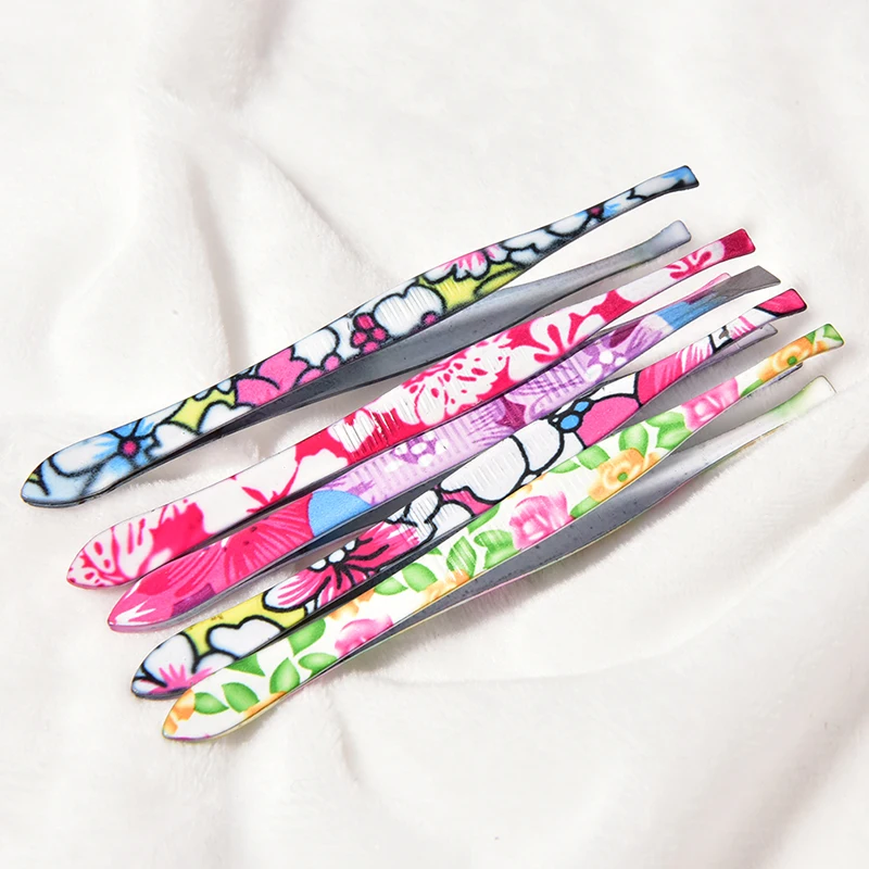 

Printing Flower Stainless Steel Slant Tip Eyebrow Tweezer Hair Removal Random