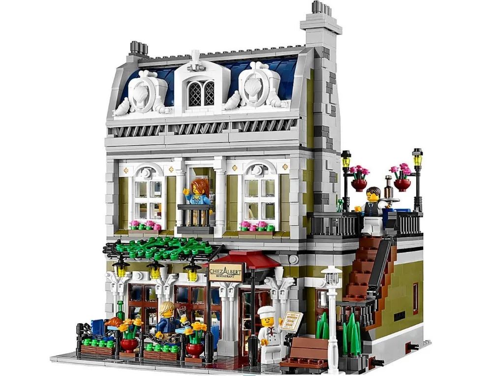 

Auf Lager 2418Pcs 15010 Stadt Strae Creator Serie Kreative Pariser Restaurant Wohnung Bausteine Mit Figuren Fit 10243