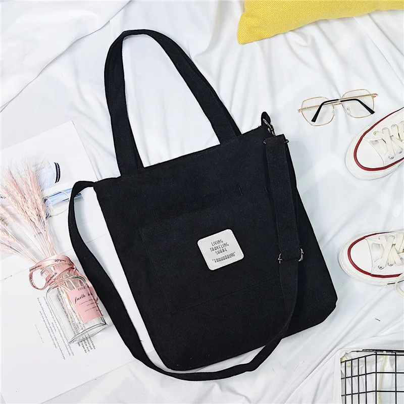 

Women Canvas Shoulder Bag Ladies Casual Corduroy Tote Soft Bags Books Bag Striped Cloth Female Handbag Shopping Bags
