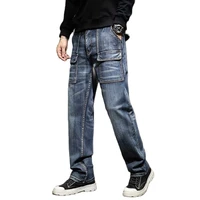 fashion cargo denim men casual straight loose baggy jeans hiphop harem trousers streetwear plus size clothing