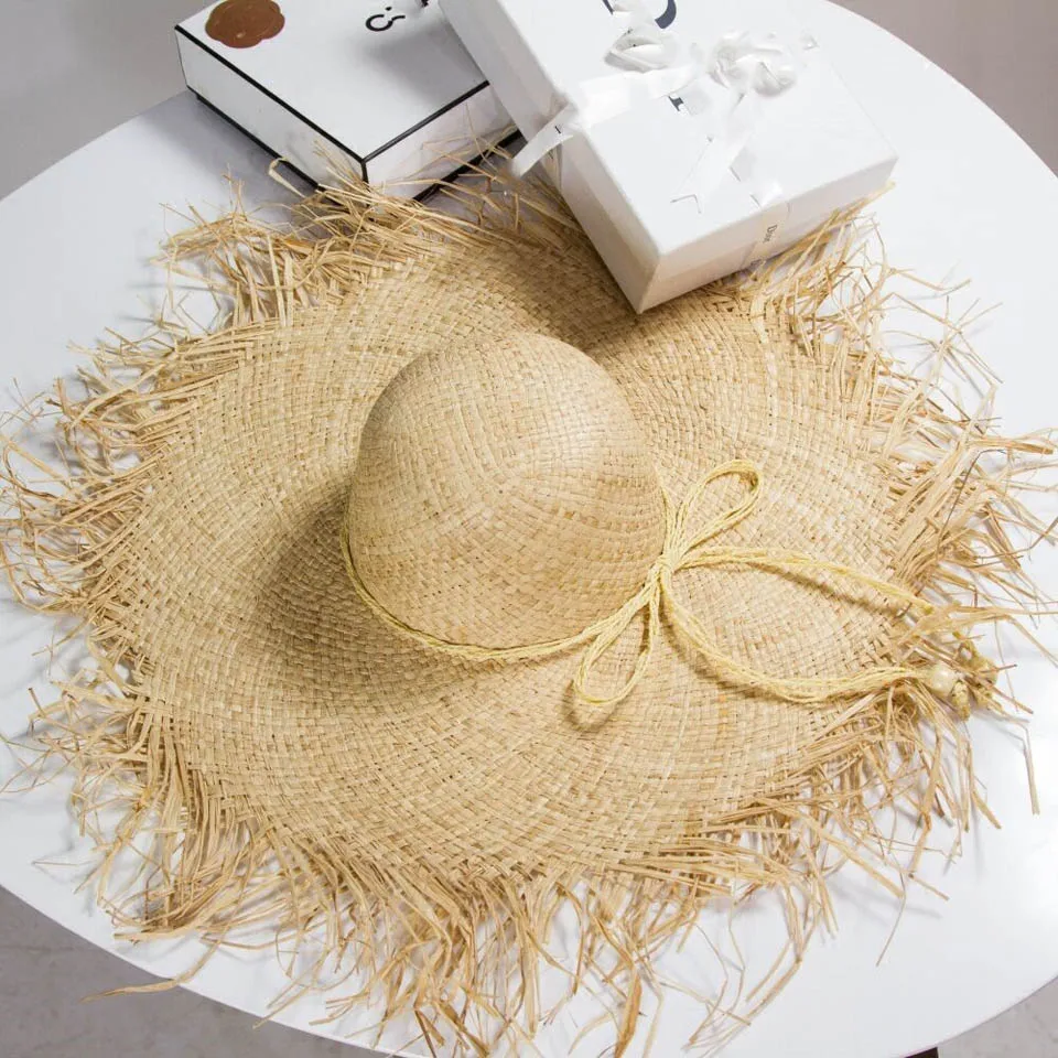 

Шляпка из рафии Женская ручной работы, Соломенная пляжная Панама от солнца, с широкими полями, для отдыха, летняя