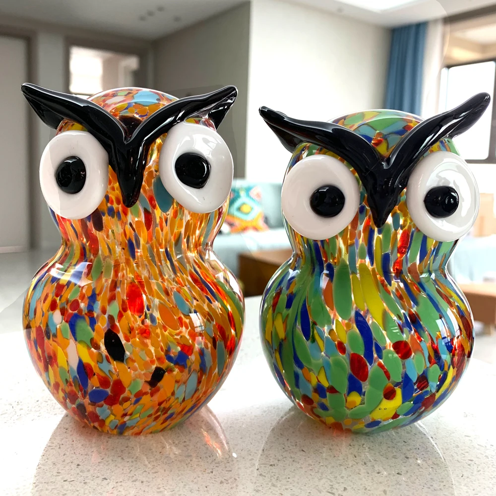 

Crystal Hand blown Owl Figurines Sculpture Art Collection Animals Paperweight Table Centerpiece Ornament Home Decor Xmas Gift