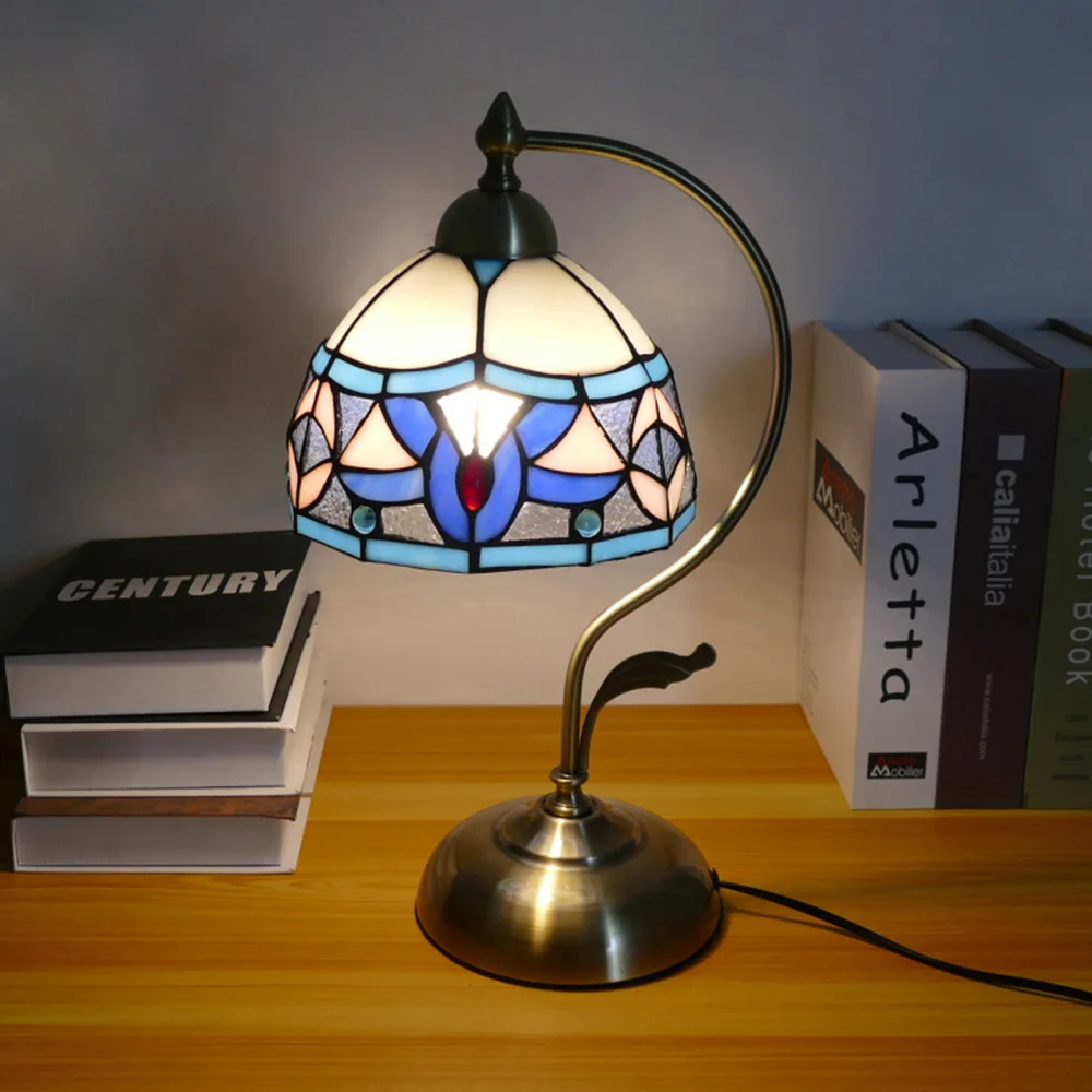 

Nordic Lamp Retro Mediterranean Art Stained Glass Lamp Room Desk Studio Study NightLight Bar Restaurant Cafe Warm Led Table Lamp