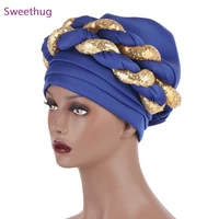 5pcslot latest shinning sequins turban cap for muslim women female head wraps african auto geles aso oke headtie