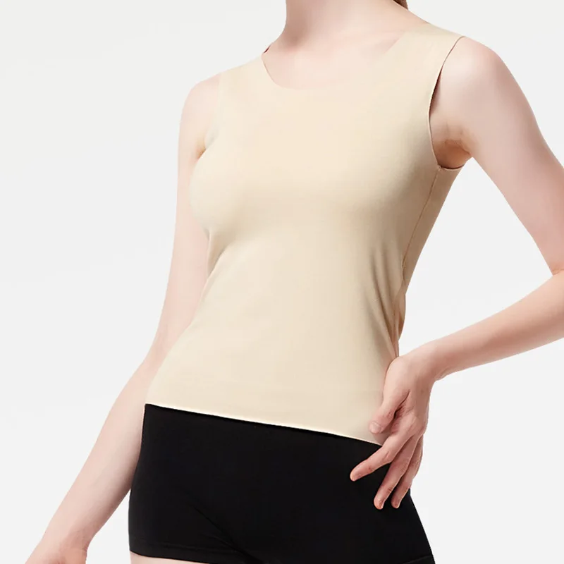 Women Thermal Underwear Tops Solid Sleeveless Tanks Seamless Velvet Winter Warm Undershirts Round Neck Ladies Clothes Slim M-3XL |