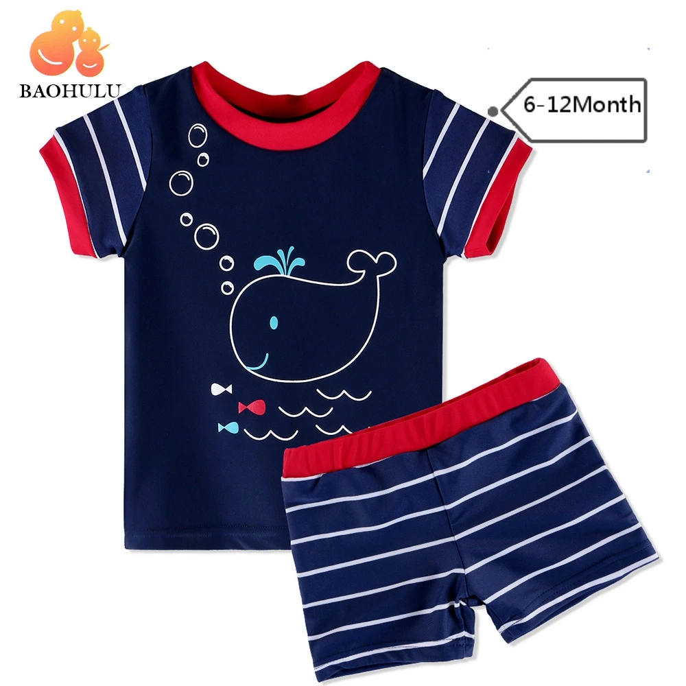 BAOHULU/милый мультяшный детский купальник с коротким рукавом UPF50+ одежда для купания для маленьких мальчиков; детские купальные костюмы для серфинга - Цвет: Navy 6-12 Month