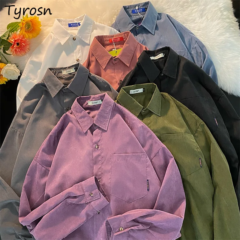 

Shirts Women Turn-down Collar Solid Tooling Leisure Long Sleeve Blouses Retro Korean Style Baggy Single Breasted Tops Female Ins