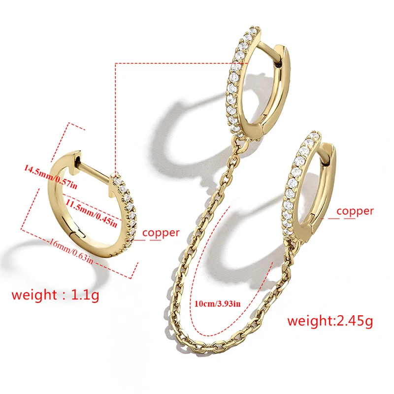 

1 PC Copper Punk Earrings European Stud Hoop Earrings Link Chain For Women Girls Fashion Multicolor All-match Chain Earrings