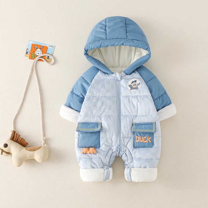 

Romper Baby Winter Quilted Warm One-piece Baby Hooded Plus Velvet Thick Romper for Newborn Outing Clothes Dm*