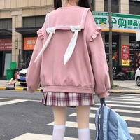 houzhou kawaii bunny hoodie sailor collar japanese soft girl rabbit ears autumn harajuku oversize pullovers women preppy style