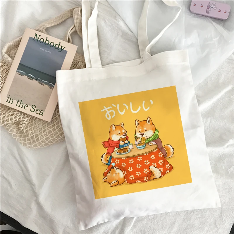 

Холщовые сумки для покупок с изображением милой собаки, большая емкость, повседневные сумки с рисунком в стиле Харадзюку