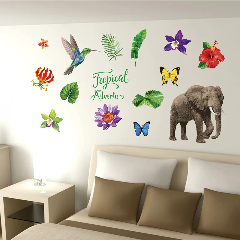 

Tropical Animals And Plants Wall Sticker For Home Decoration Diy Kids Room Bedroom Wall Mural Art Pvc Nursery Decal