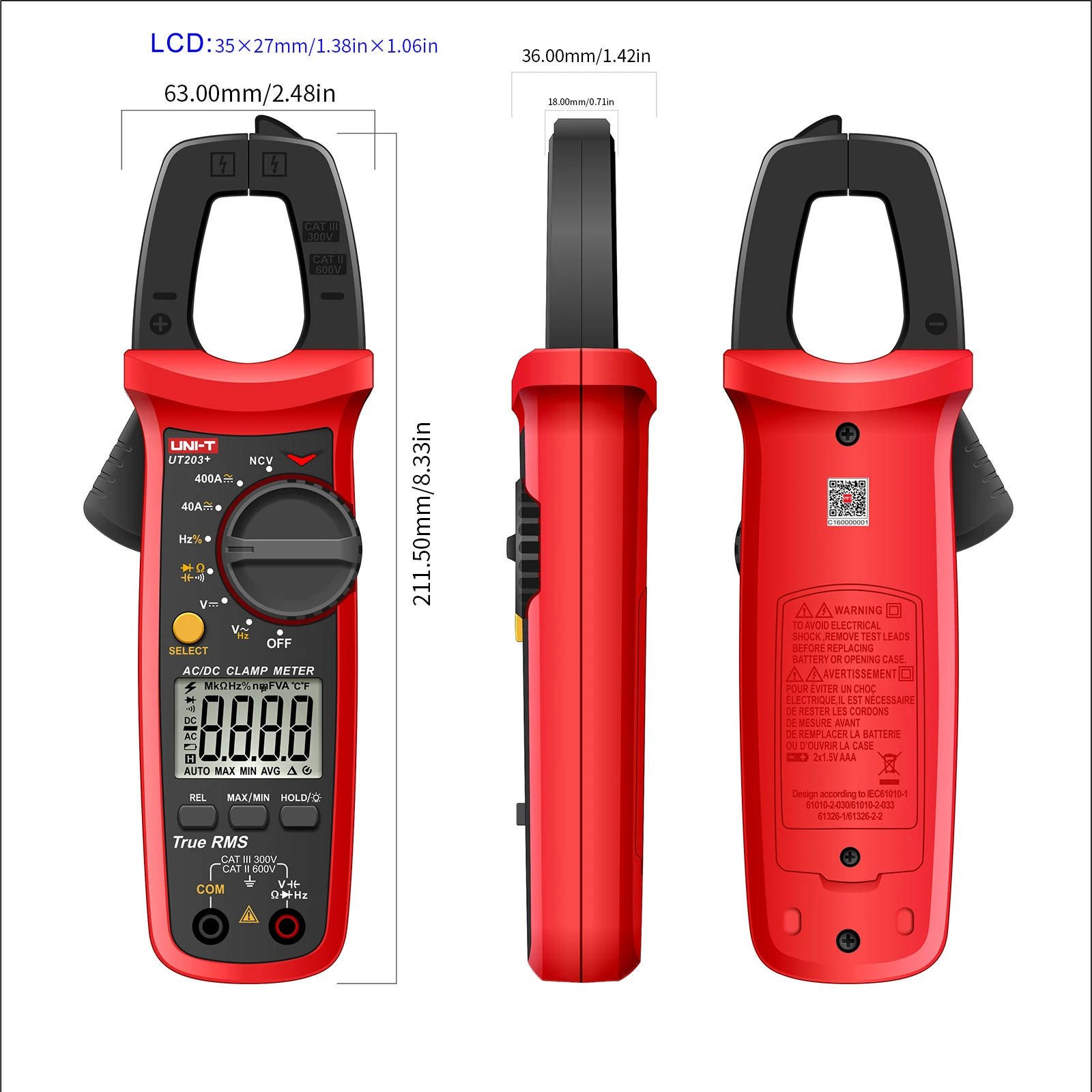

Current Clamp Meter UNI-T UT203+ MASTECH Pliers Ammeter Capacitance Tester AC DC Amperimetric Clamp Multimeter Digital With NCV