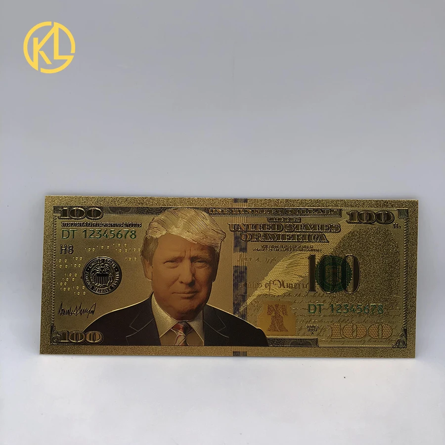 1 шт. Клейна Европейский стиль Американский Новинка 100 доллара 24k 999 9 позолоченный