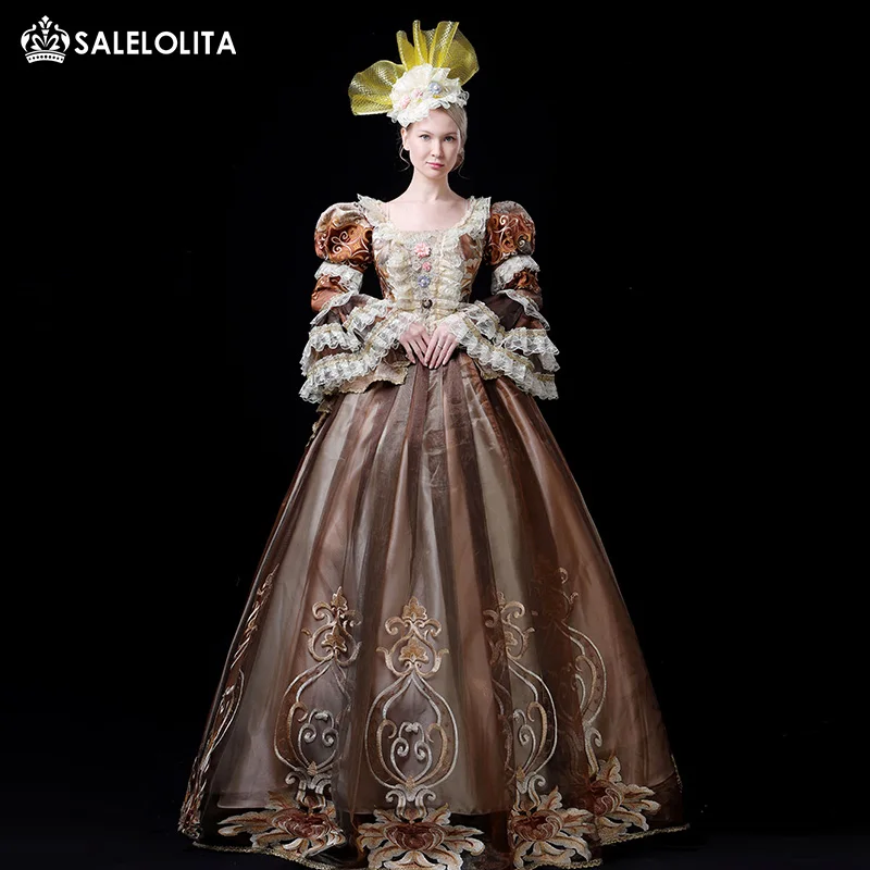 Hot Sale Coffee 18th Century Rococo Marie Antoinette Dress Gothic Victorian Period Party Dress Theater Ruffle Women Costumes