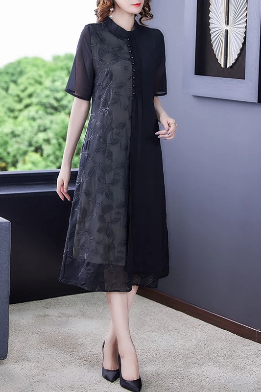 

COIGARSAM 4XL Plus Size Fashion Women Long dress New Spring Summer Dresses Black 9508