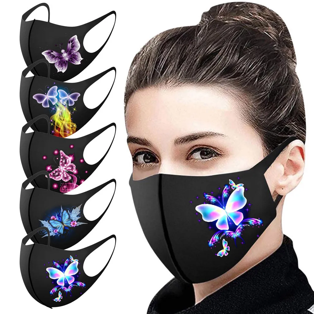 

1PC Adult's Mouth Mask Butterfly Prints Protection Face Mask Washable Earloop Mask Fashionable Reusable Mask Mascarillas