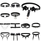 Кожаные подвязки в стиле рок для женщин и девушек, пикантные Эластичные портупеи с заклепками в готическом стиле, черные аксессуары в стиле панк