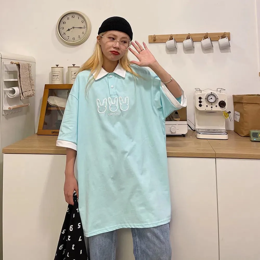 Женская футболка-поло с принтом кролика в японском стиле | одежда