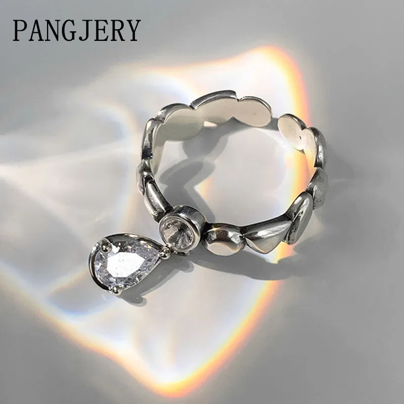 Женское кольцо с подвеской в виде капли воды из серебра 925 пробы | Украшения и