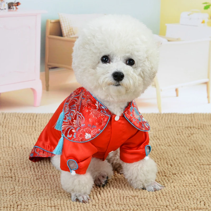 

Pet Warm Jumpsuit With Chinese Traditional Style Tang Outfits Embroidered 4 Legged Costume 1