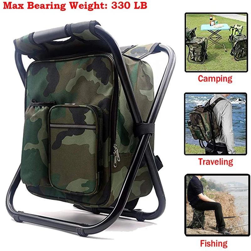 3 in 1 cooler backpack foldable fishing chair portable backpack chair with fabric cooler bag soft sided cooler chair for camping free global shipping
