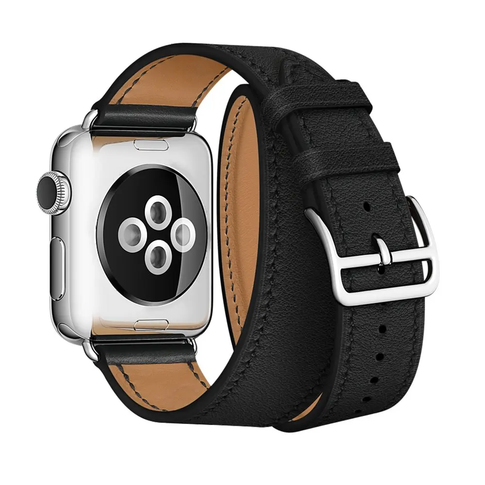 Кожаный браслет с двойным кольцом для Apple Watch 3 2 1 42 мм 38 ремешок Iwatch серии 4 5 40 44