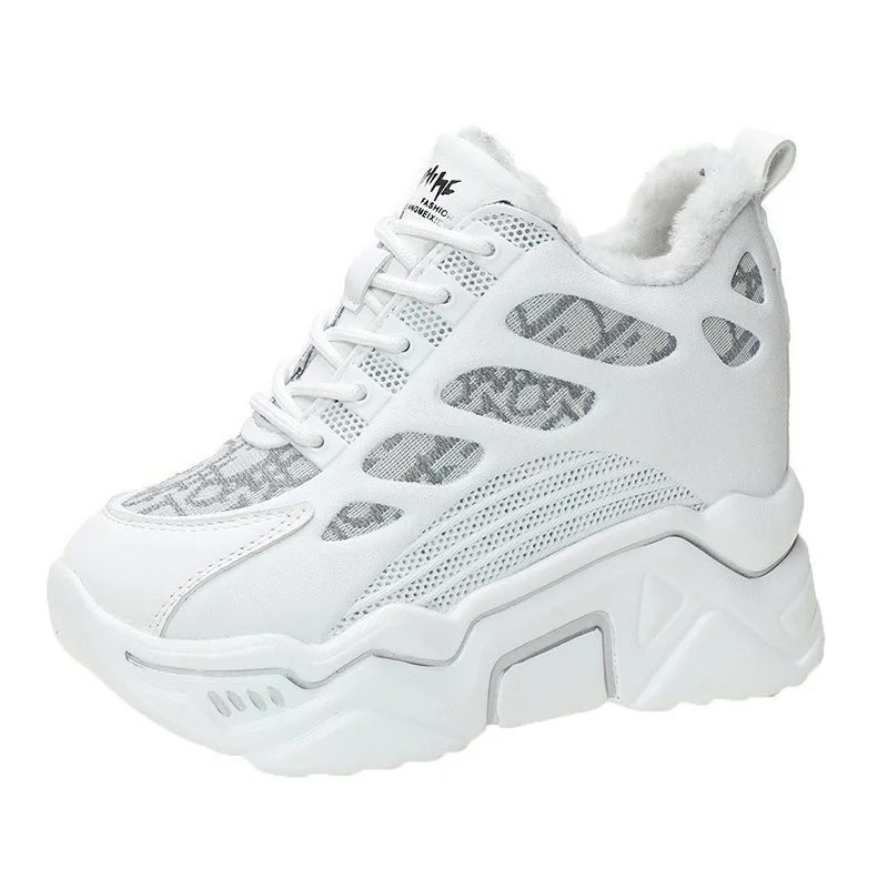 

Women Platform Winter Sneakers Warm Trainers White Shoes High Heels Wedges Outdoor Shoes Breathable Casual Dad Shoes Woman
