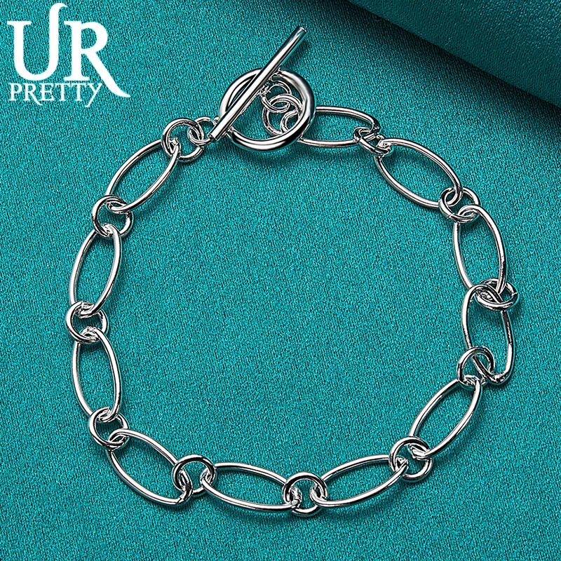 

URPRETTY New 925 Sterling Silver Oval OT Chain Bracelet For Man Women Wedding Engagement Party Charm Jewelry Gift