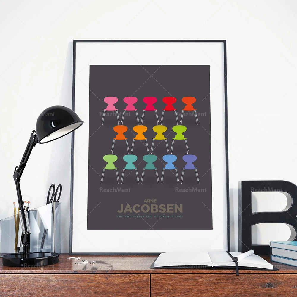 Print, Mid Century Modern Danish Design Art Print, Scandinavian Style Chair Poster, Colourful Wall Ar