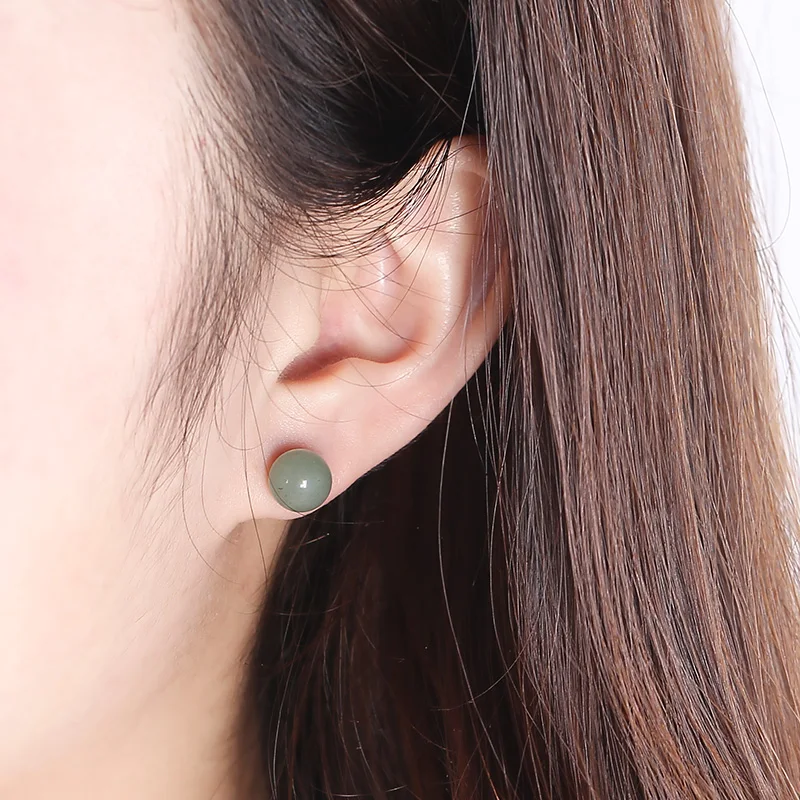 Серьги-гвоздики с натуральным нефритом JD ювелирные изделия Для Пирсинга Ушей из