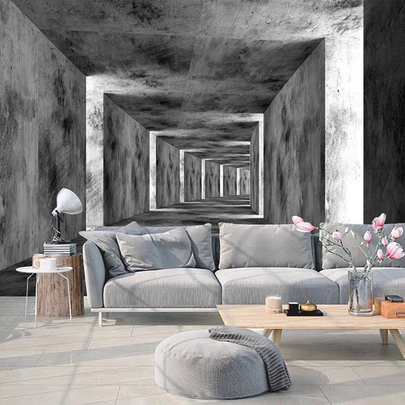 Пользовательские фотообои цементная стена 3D стереоскопический коридор