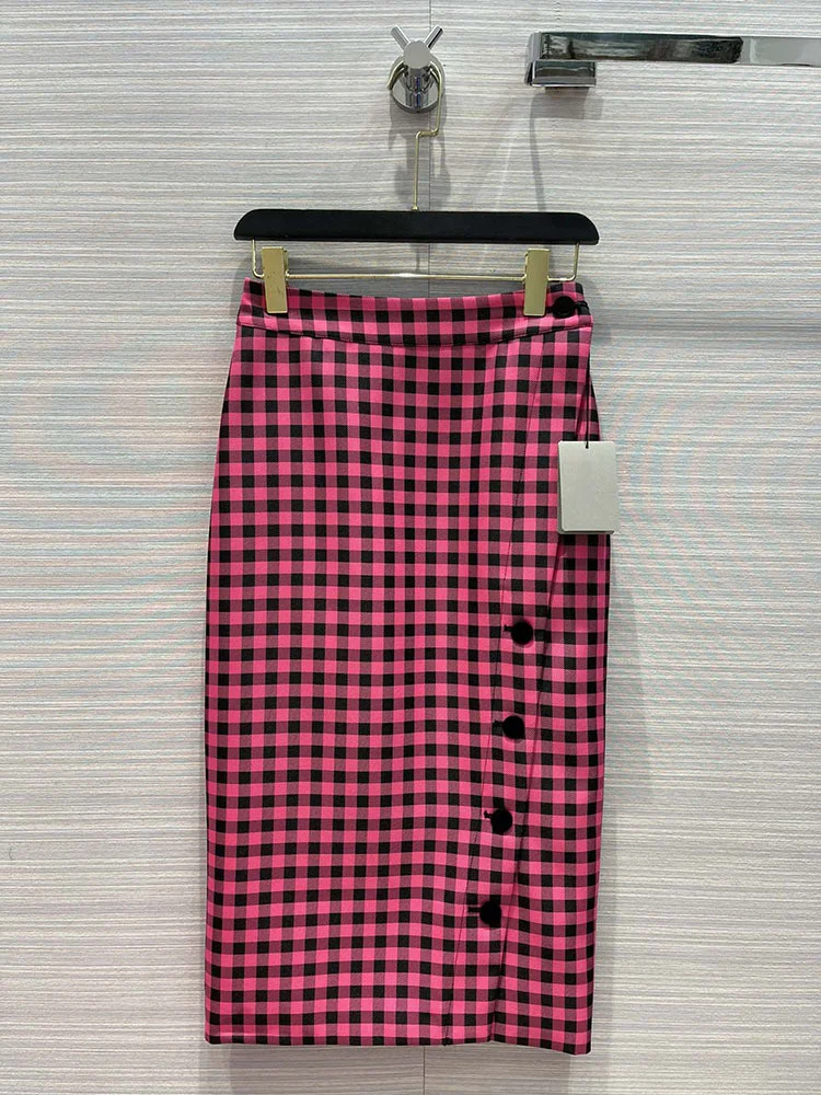 

High-end Brand Skirts Women 2021 Early Spring Vintage High Waist Split Slim Skirts Fashion Houndstonch Polyester A-line Skirts