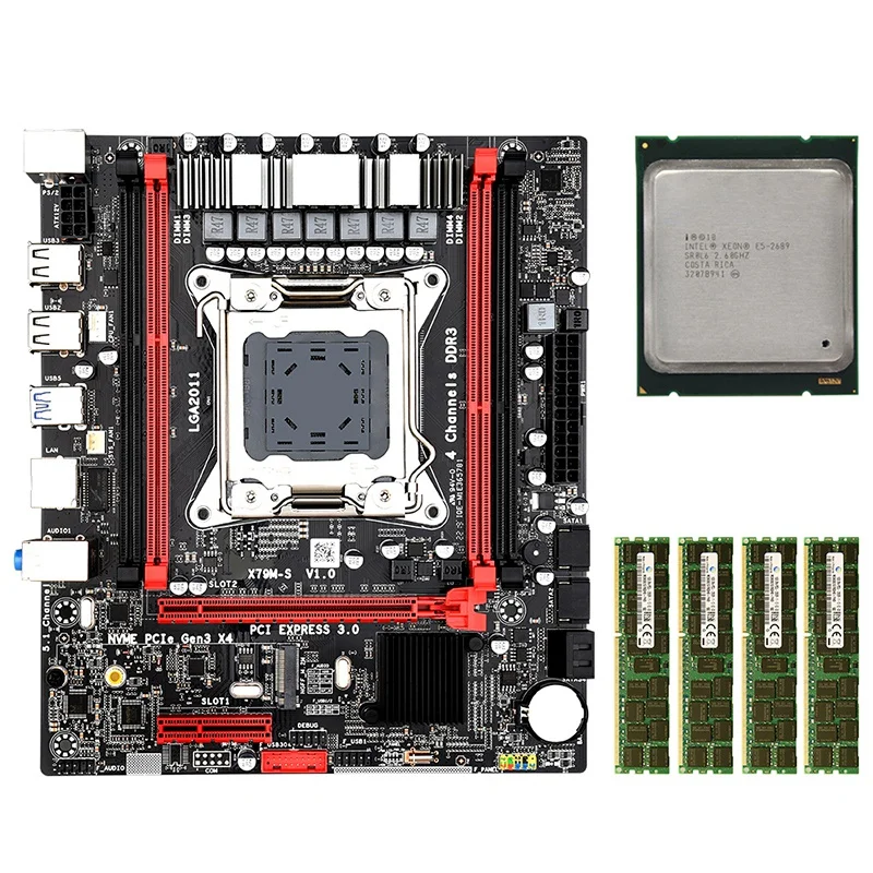 X79MS LGA2011 набор материнских плат комбо с E5 2689 4-Ch 4x8 Гб оперативной памяти 32G 1866 МГц DDR3