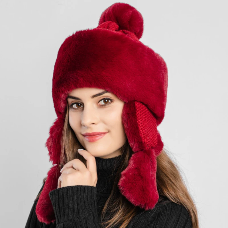 

Плотная теплая зимняя шапка HT2730, ветрозащитная шапка-ушанка, женская шапка из кроличьего меха, женская Лыжная Русская Шапка-ушанка, Русская Шапка-ушанка, шапка-бомбер