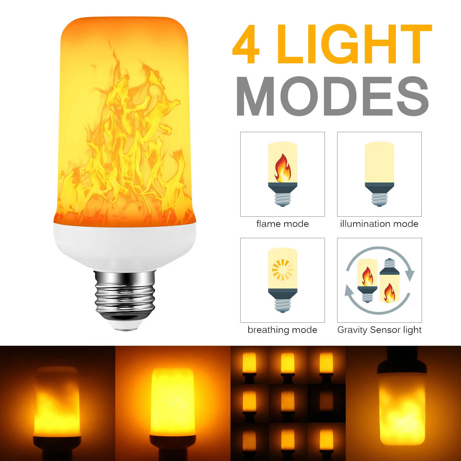 1PC E27 LED Flame Effect Fire Light Bulb Flickering Emulation Decor Lamp Creative 4 modes+Gravity Sensor Lights | Лампы и освещение